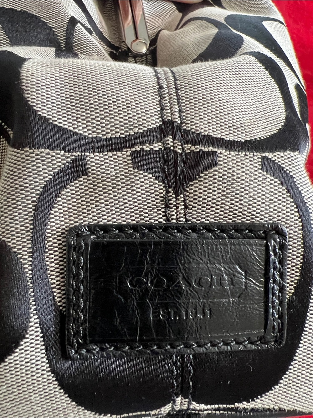 Coach F13533 Signature Jacquard Tote Black Gray Leather Trim Kisslock Bag - Picture 5 of 14